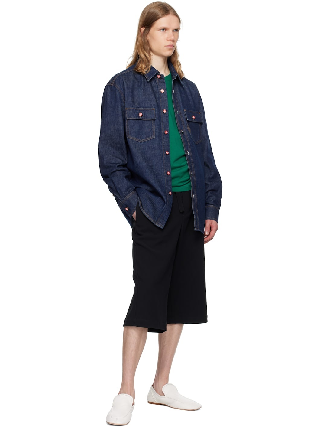 Navy Logo Embroidery Denim Shirt - 4