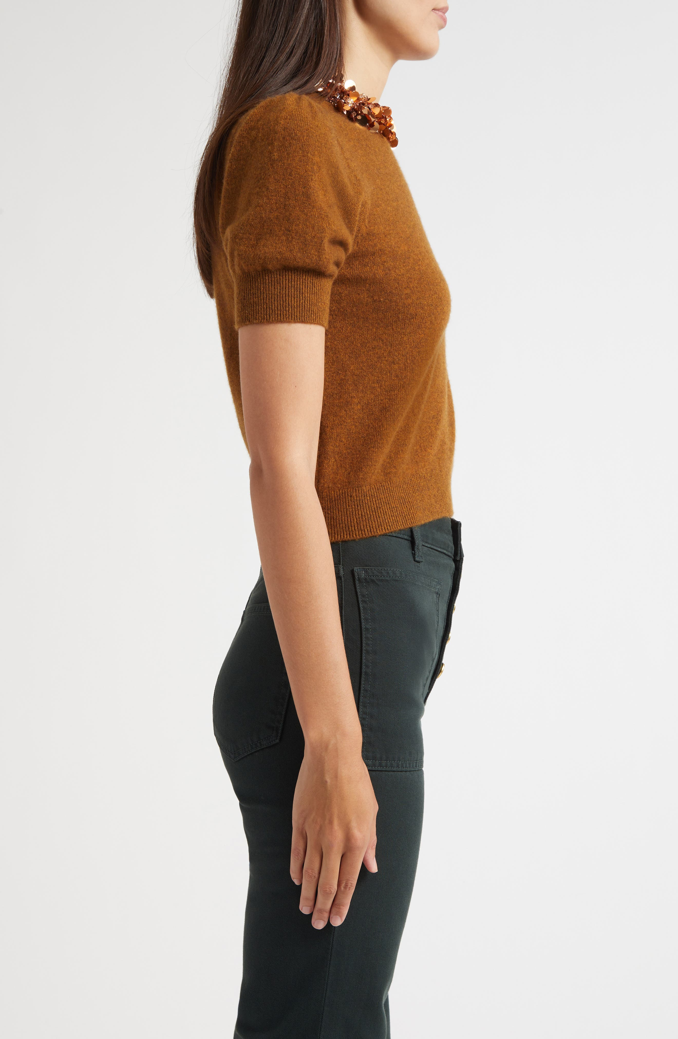 Ulla Johnson Crystal Collar Short Sleeve Cashmere Sweater in Umber at Nordstrom - 4