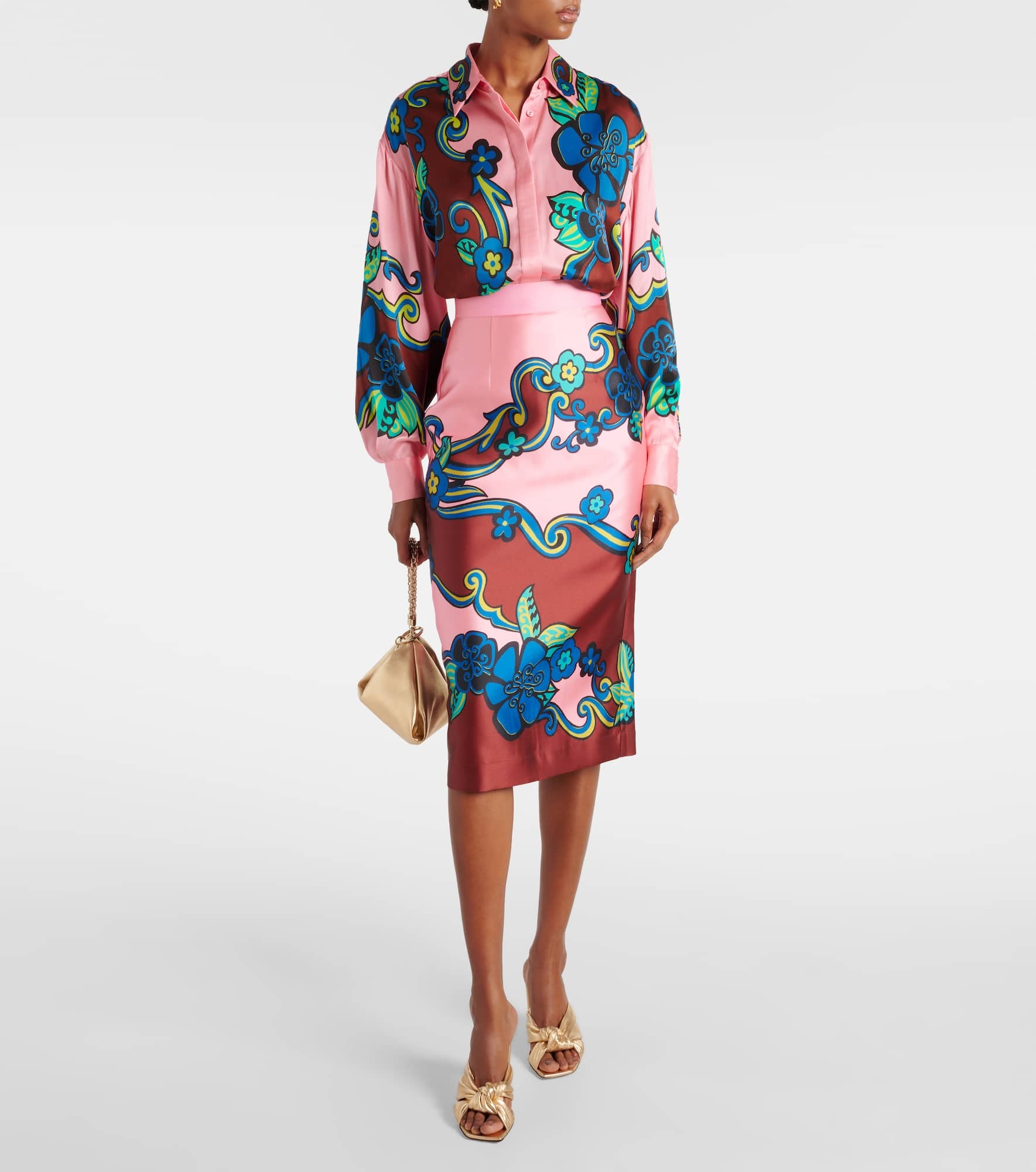 Floral puff-sleeve silk satin shirt - 2
