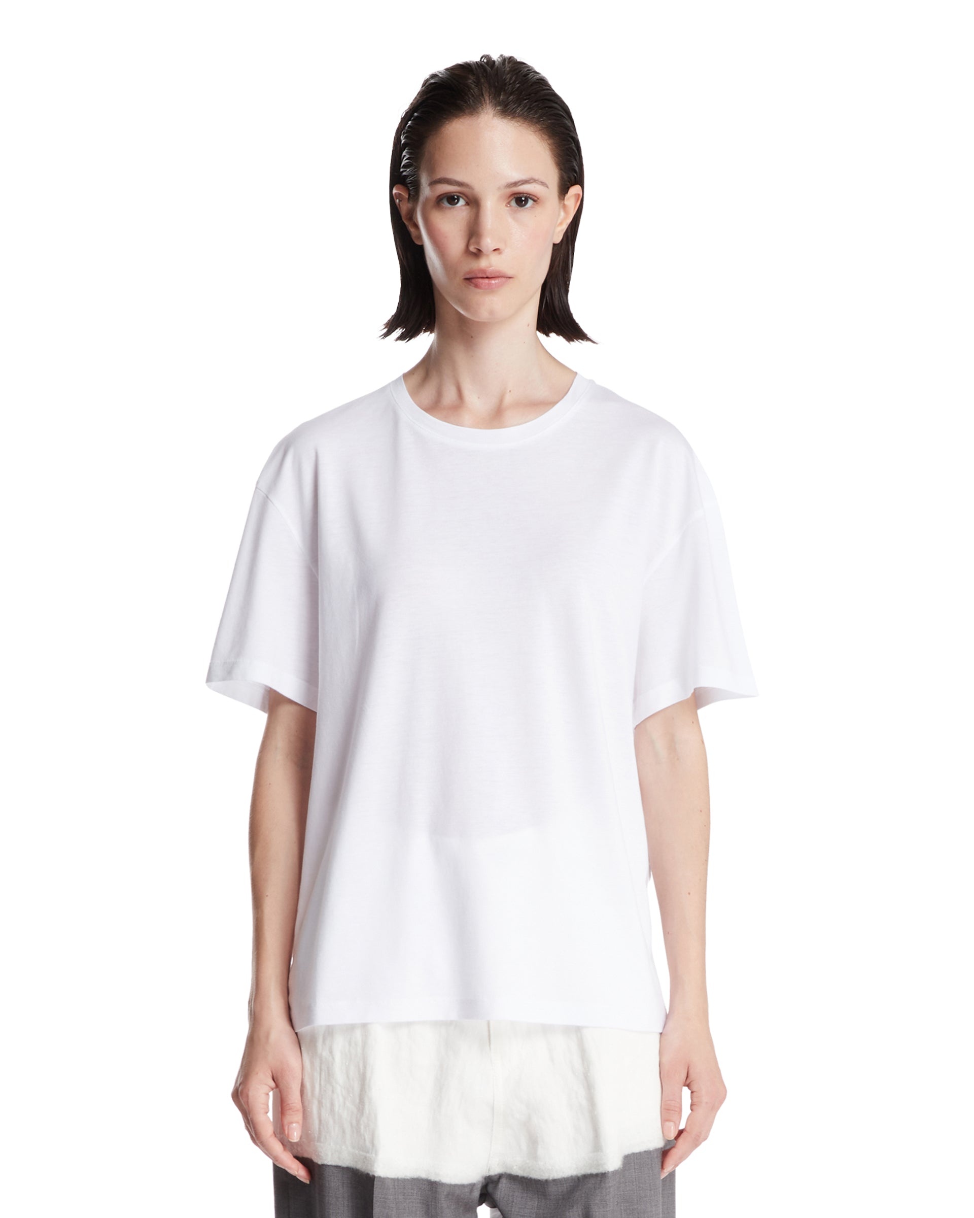 White Cotton Crew Neck T-Shirt - 1