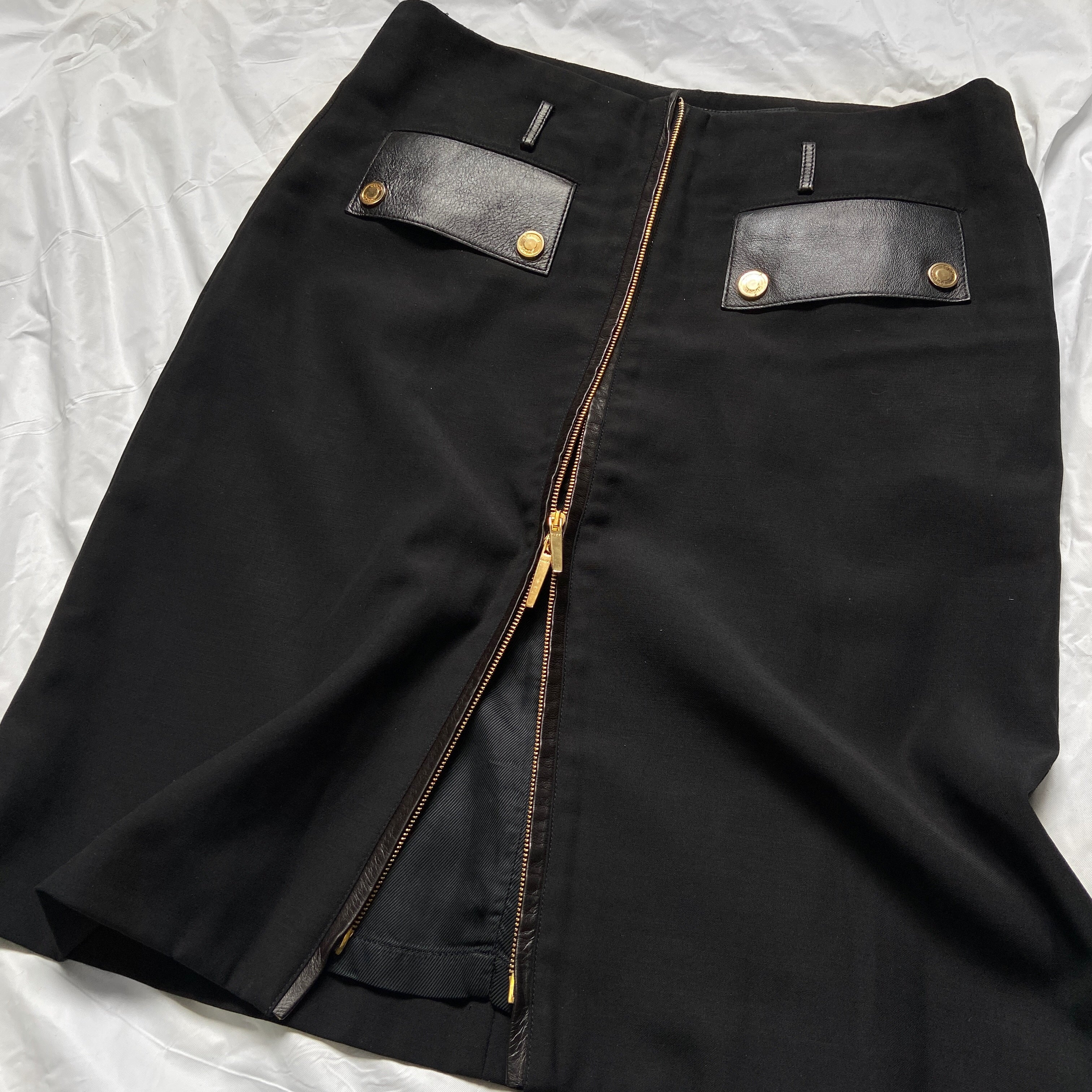 Gucci Fall 2000 Tom Ford black leather wool skirt - 6