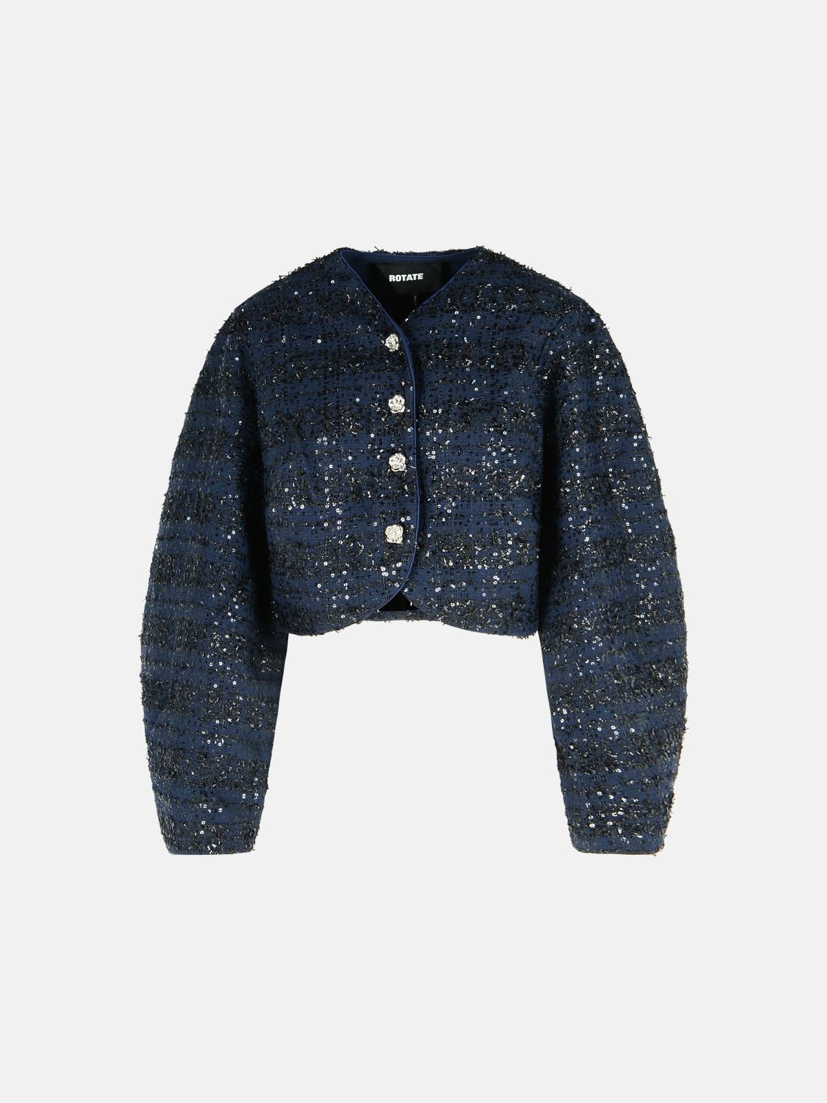 DARK BLUE POLYESTER SHORT JACKET - 1