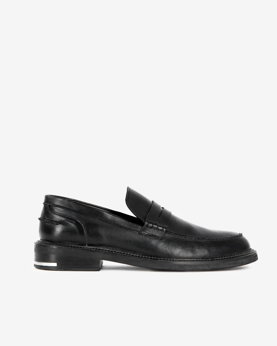 BLACK LEATHER PENNY LOAFERS - 1
