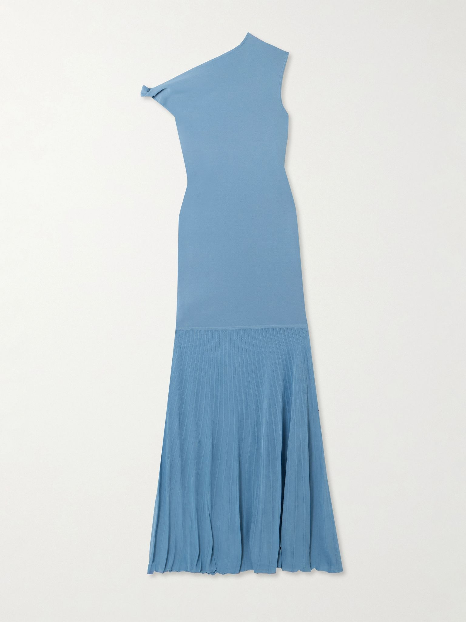 Twist off-the-shoulder pleated knitted maxi dress Blue - 1