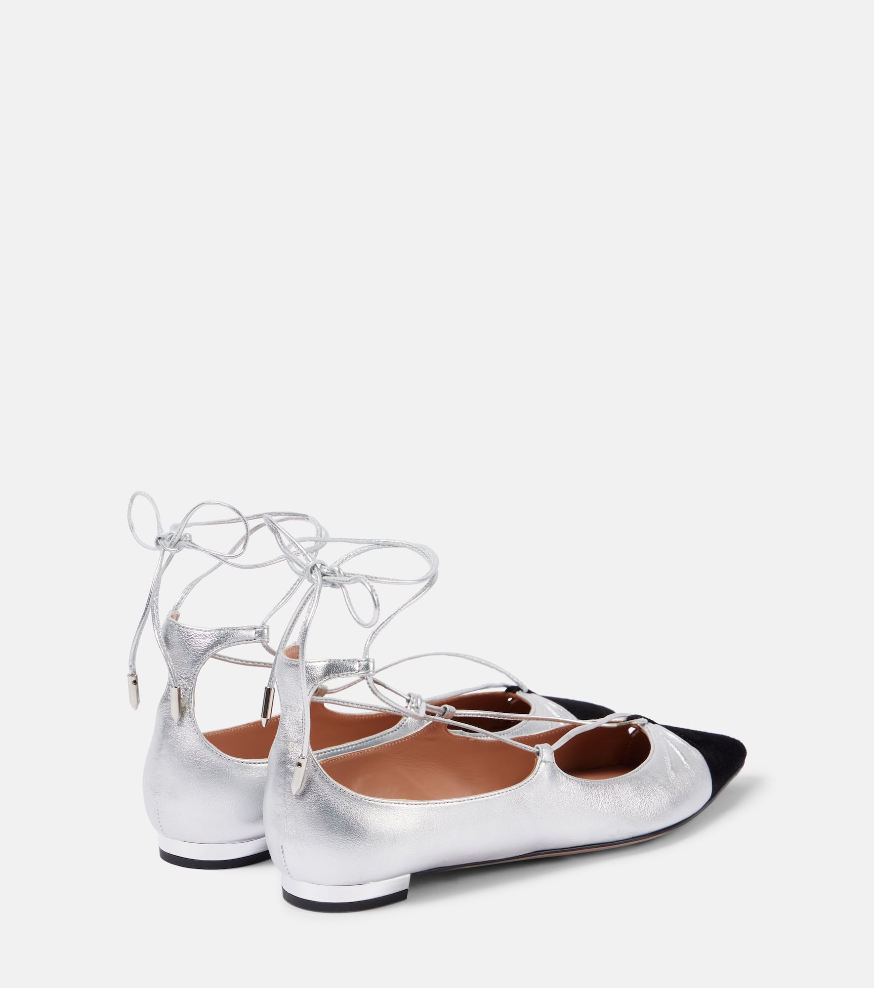 Gabi suede-trimmed metallic leather flats - 2