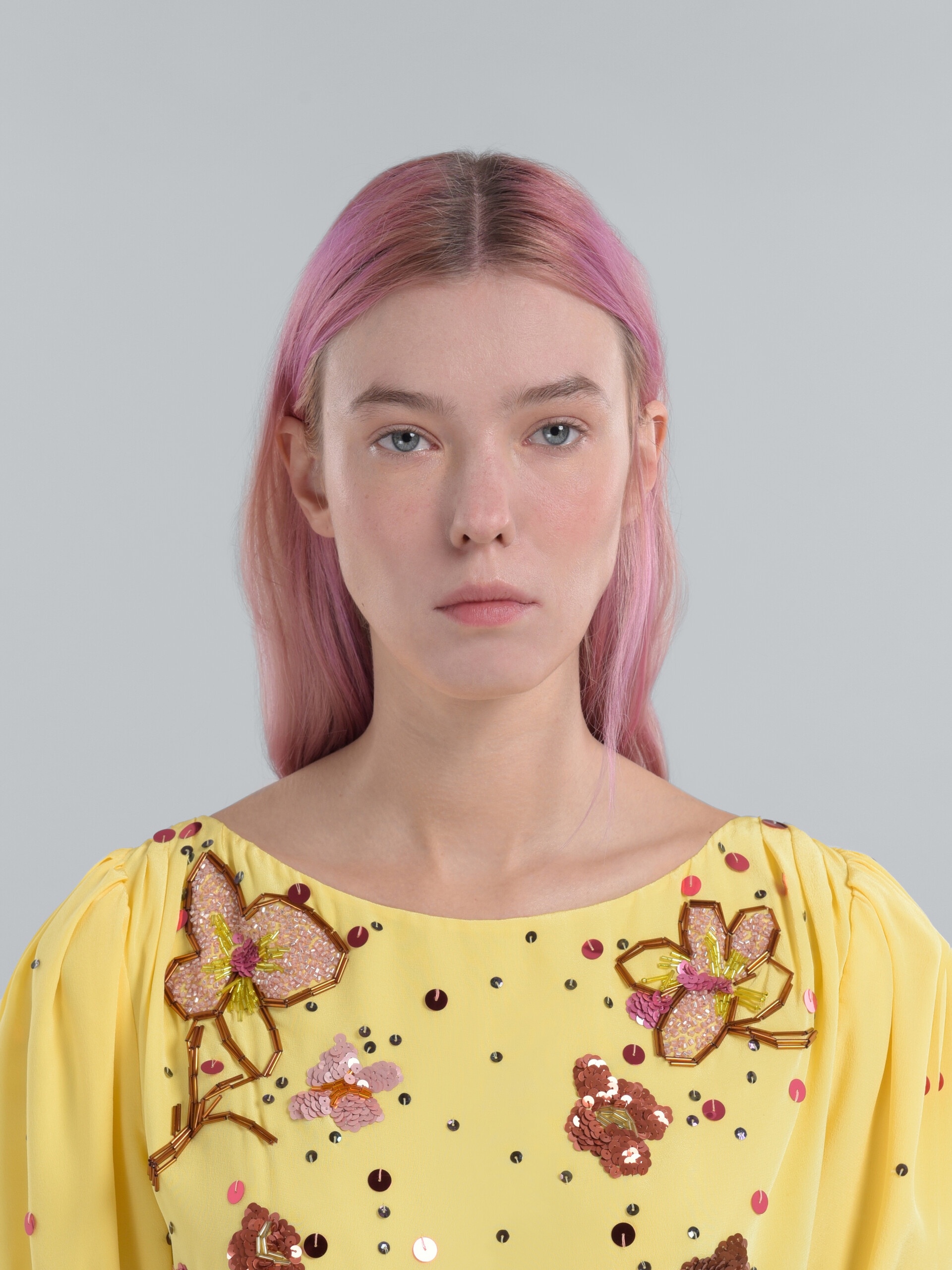 YELLOW SILK MINI DRESS WITH SEQUINS - 4