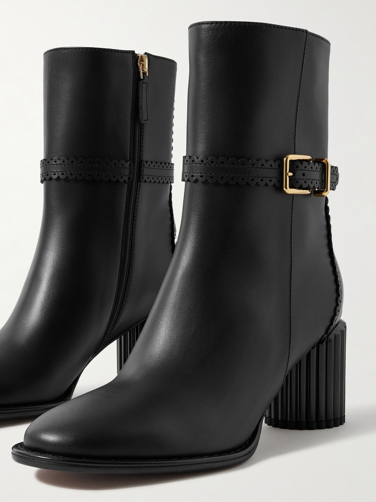 Eddie buckled scalloped leather ankle boots Black - 4