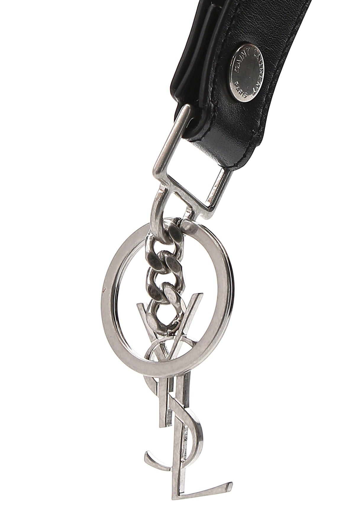 Saint Laurent Men Black Leather Monogram Key Ring - 3