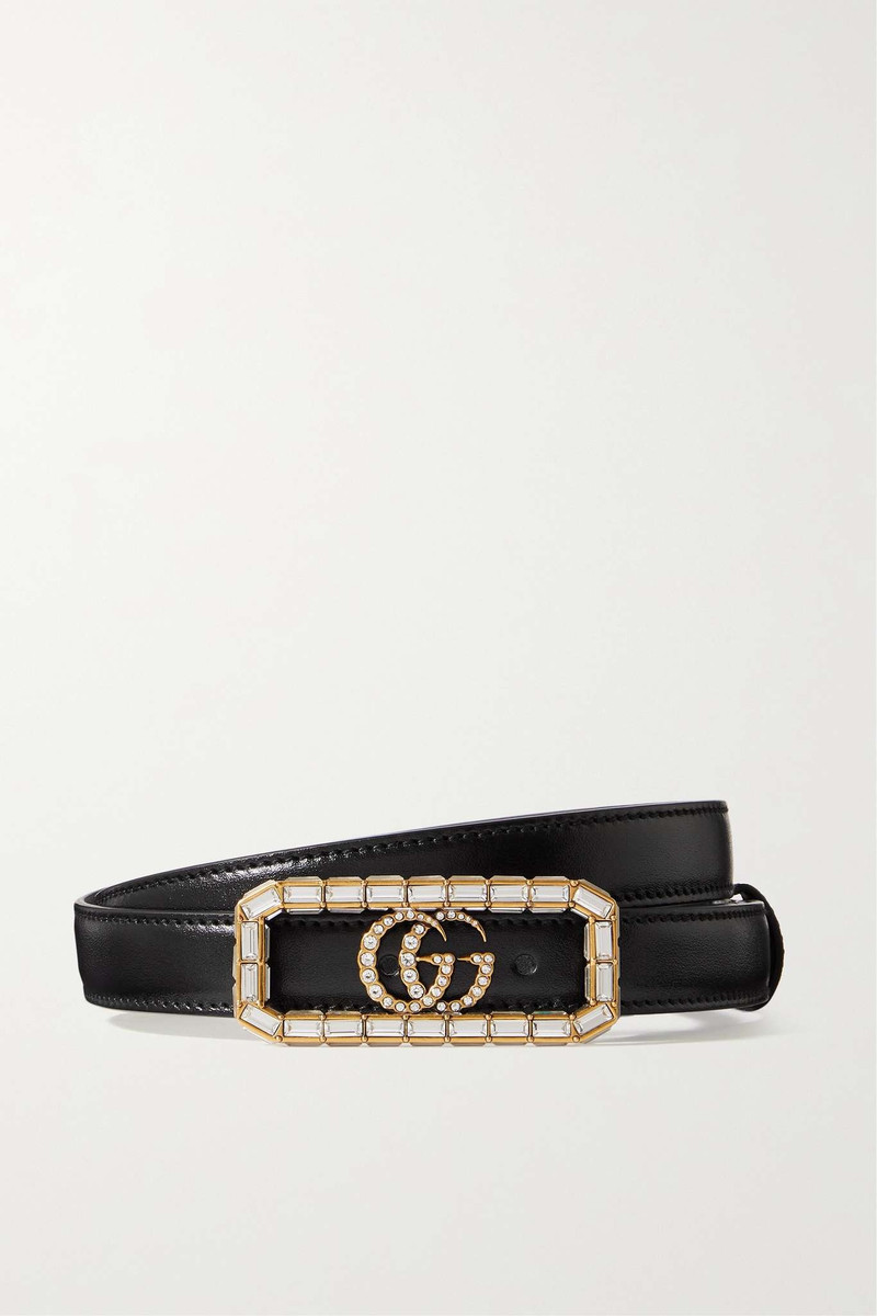 Crystal-embellished leather waist belt 1