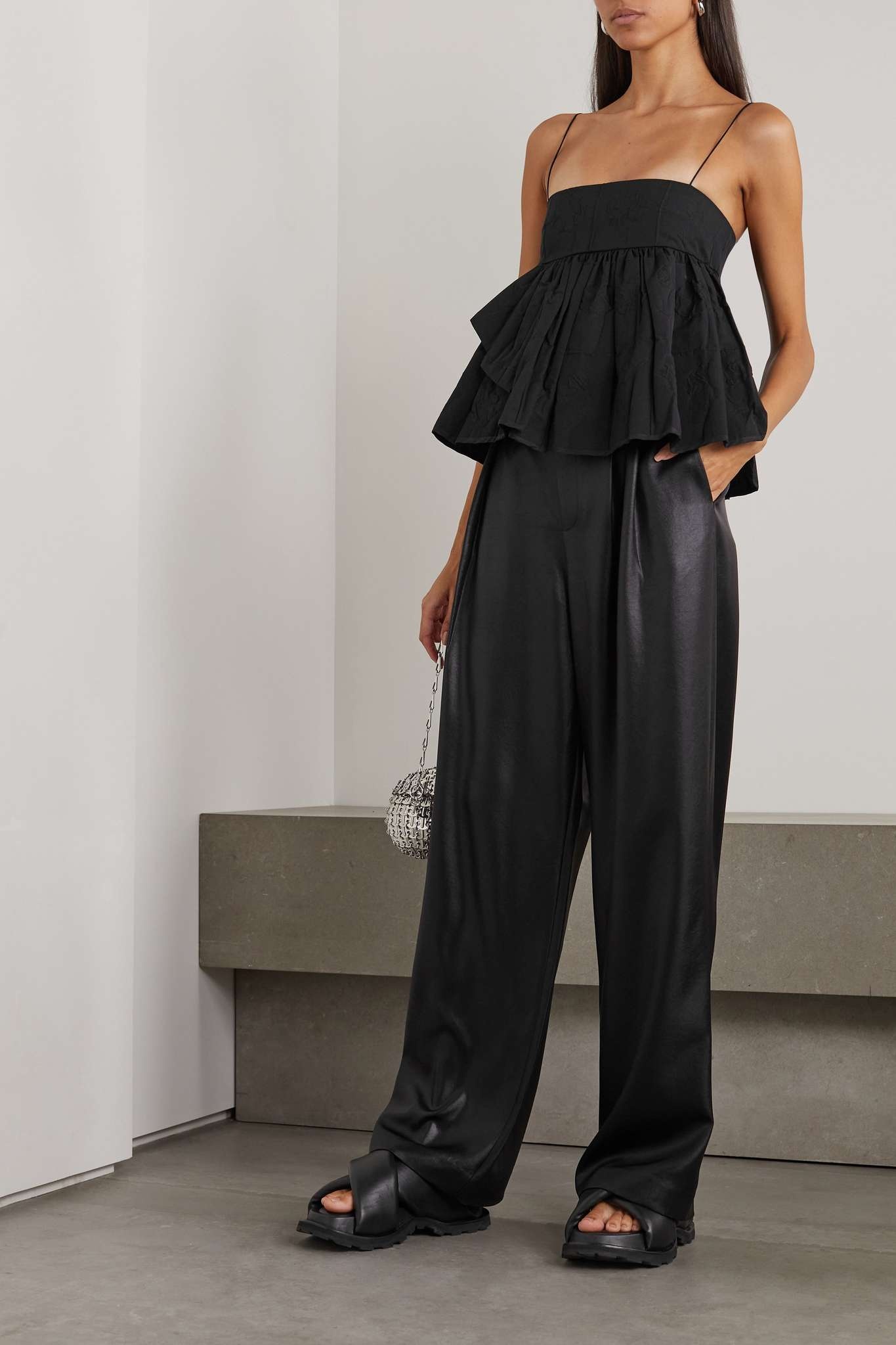 Debra ruffled cotton-blend cloqué peplum camisole - 2
