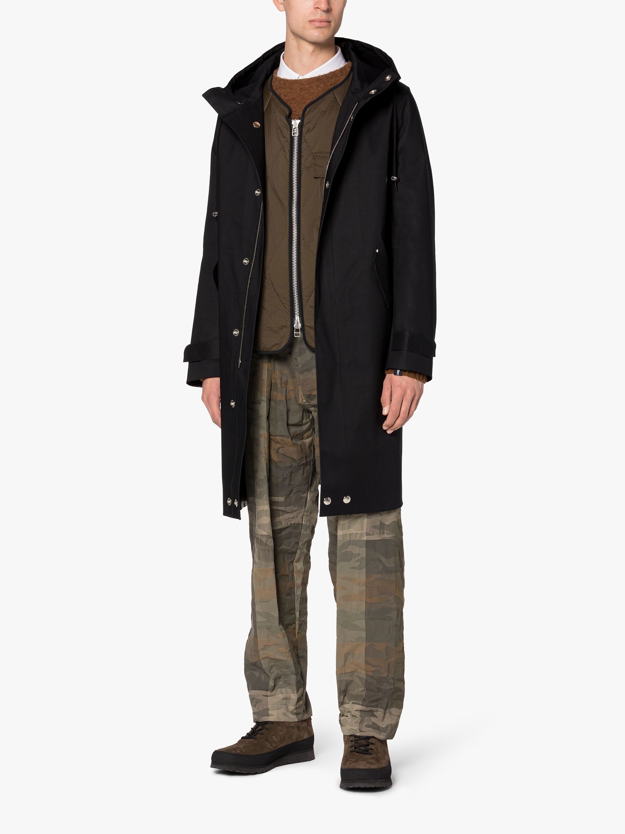 GRANISH BLACK BONDED COTTON HOODED COAT - 4
