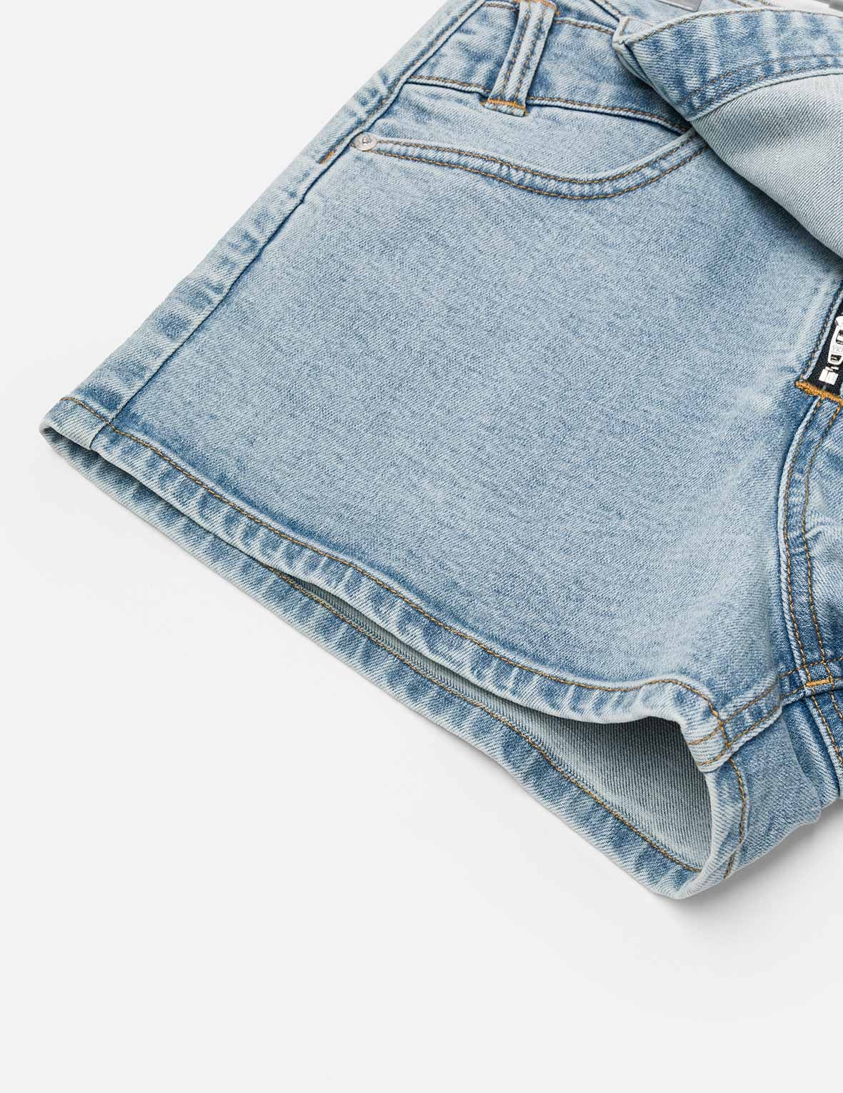 Kamon and Logo Embroidery Regular Fit Denim Skorts - 12