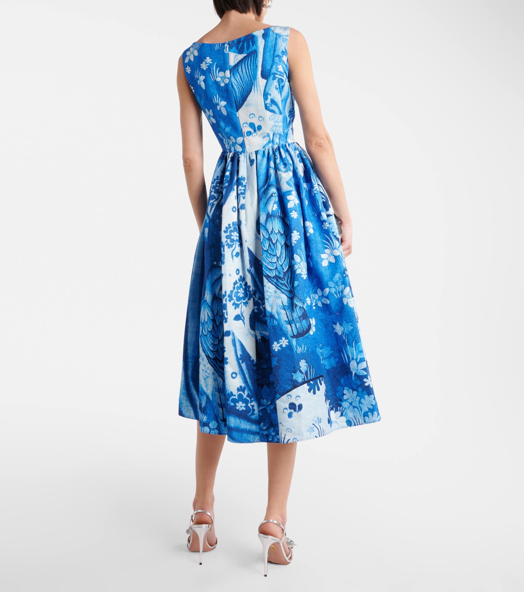 Printed cotton-blend faille midi dress - 3