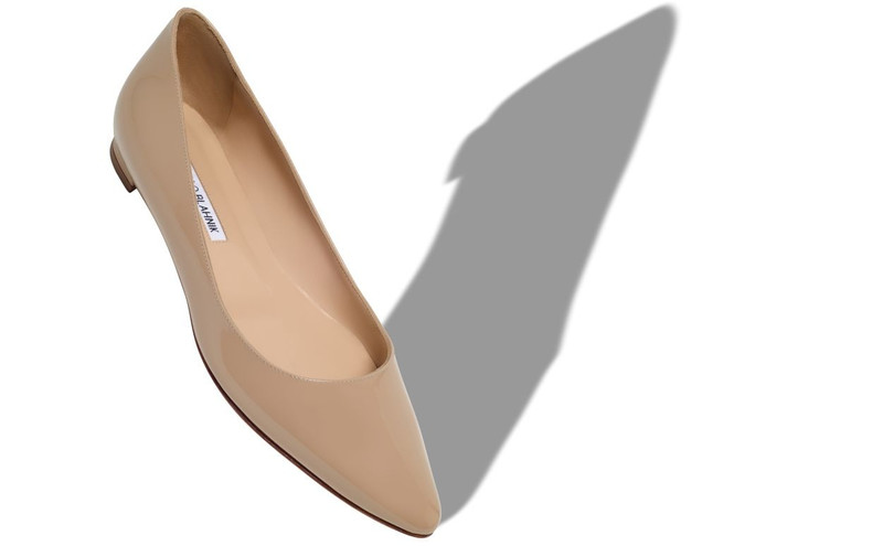 Manolo Blahnik Light Beige Patent Leather Pointed Toe Flat Pumps outlook