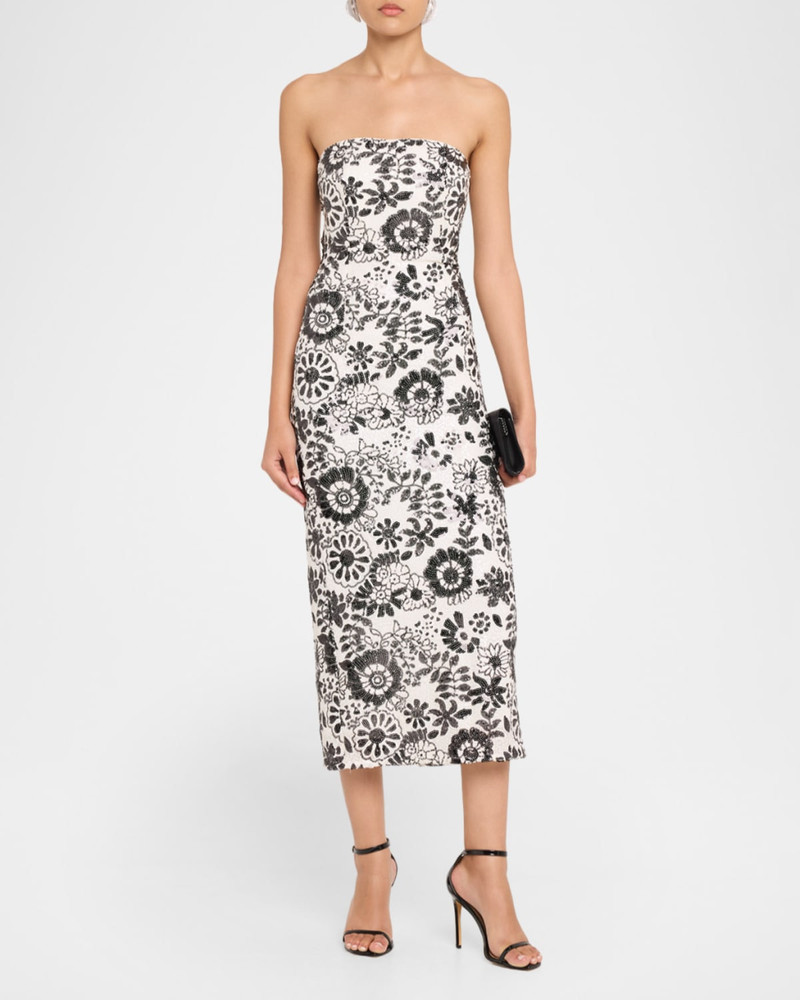 RAMY BROOK Bonnie Strapless Floral Sequin Column Midi Dress outlook