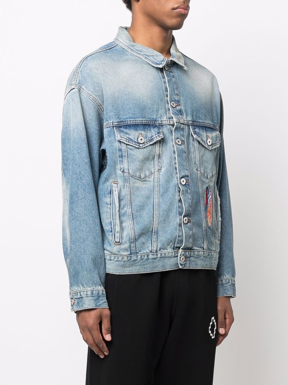 embroidered feathers denim jacket - 3