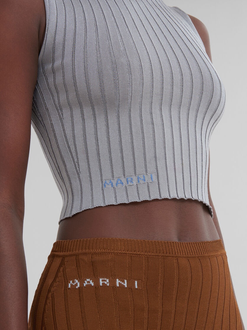 GREY RIBBED VISCOSE TURTLENECK VEST - 5