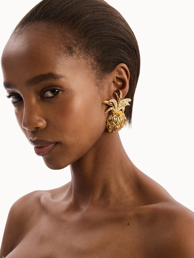 Oscar de la Renta PINEAPPLE PAVÉ CLIP-ON EARRINGS outlook