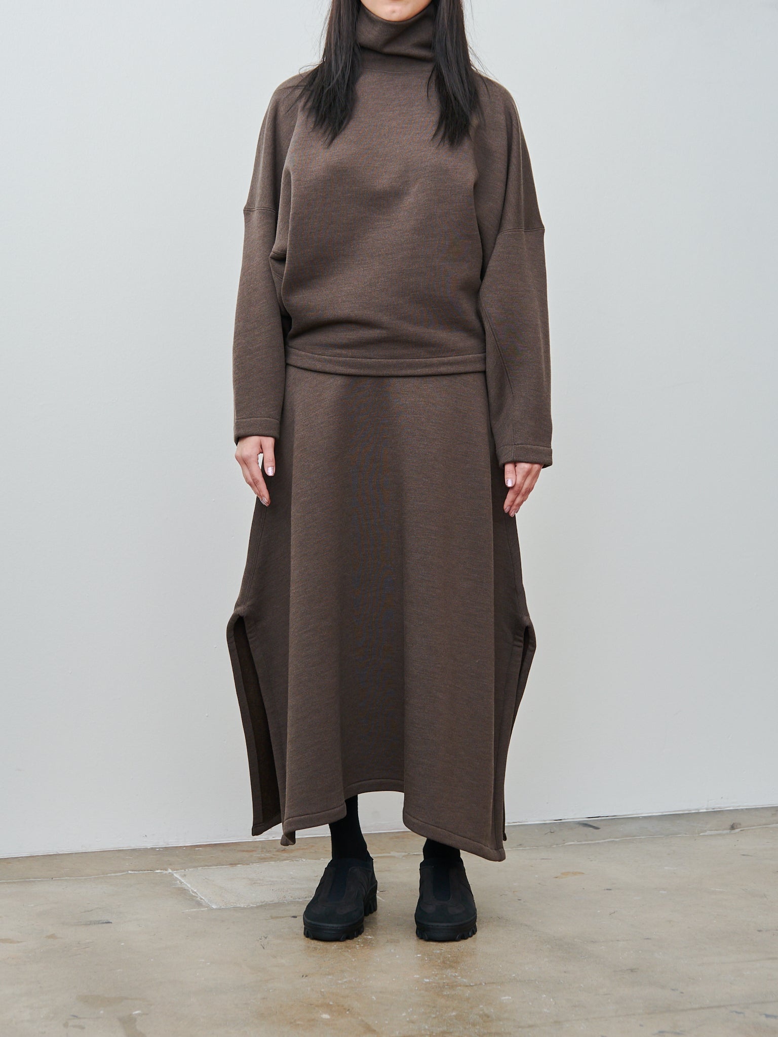 Midi Length Skirt - Dark Brown Melange - 2