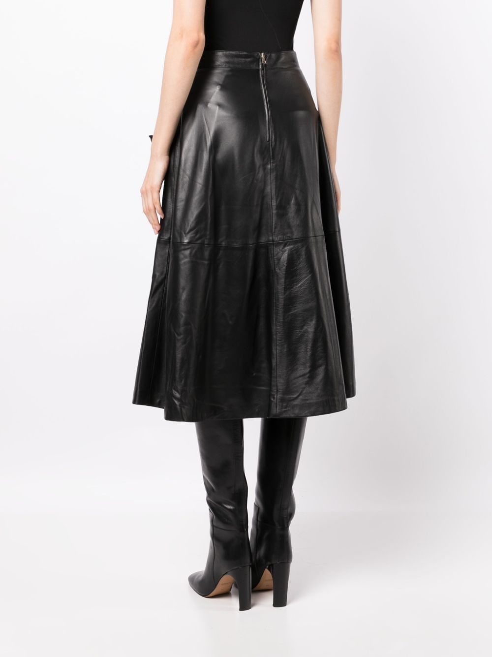 floral-embroidered leather midi skirt - 4