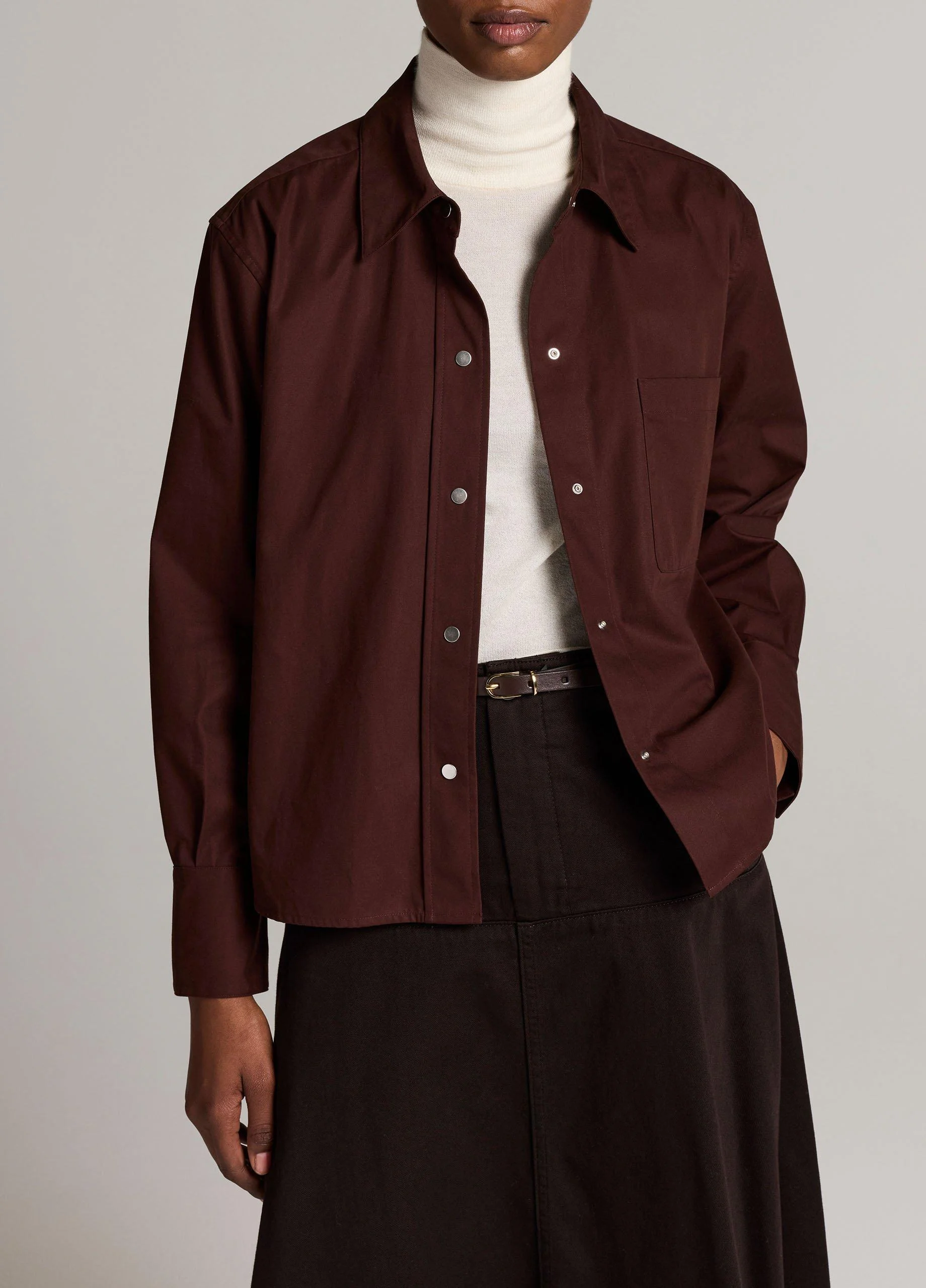Cotton Metal-Snap Long-Sleeve Shirt - 1