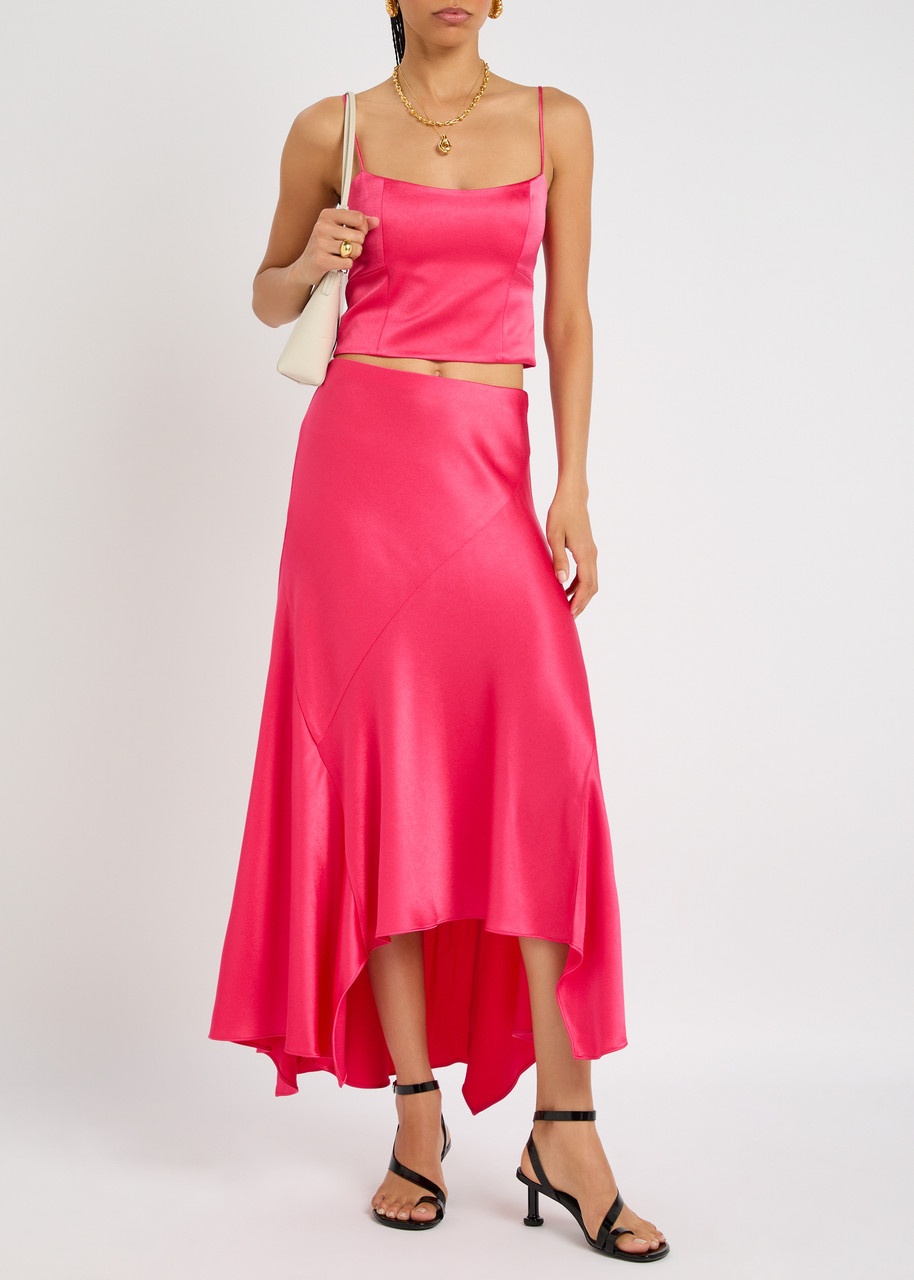Alice + Olivia Rosa Asymmetric Satin Midi Slip Skirt - 4