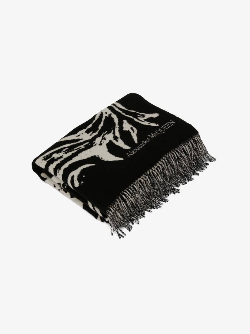 Tree Plaid Wool Scarf in Black/ivory - 3