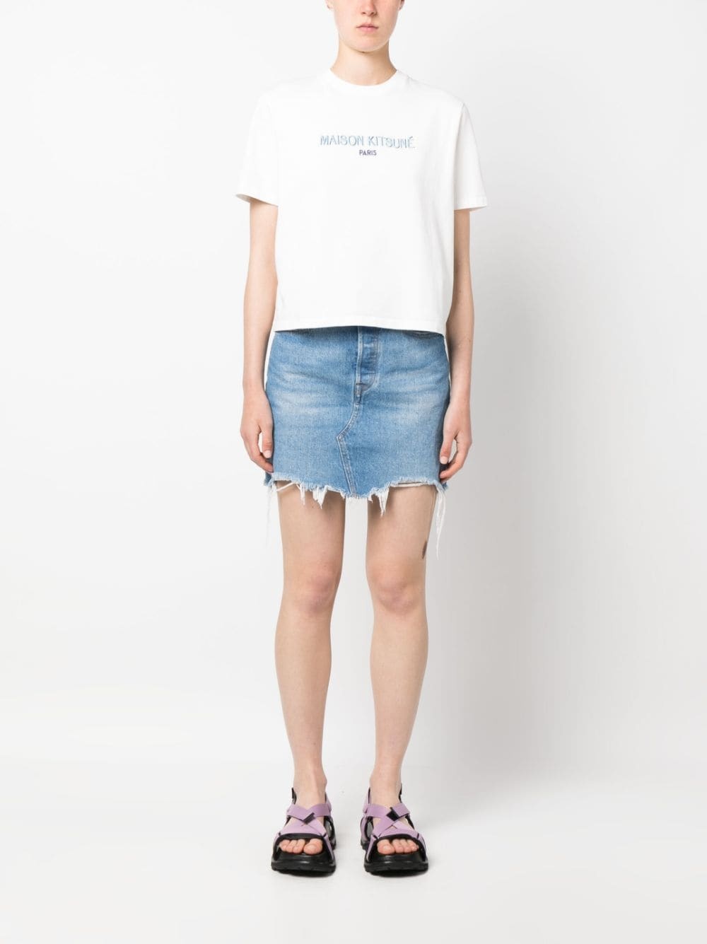 embroidered logo cropped T-shirt - 2