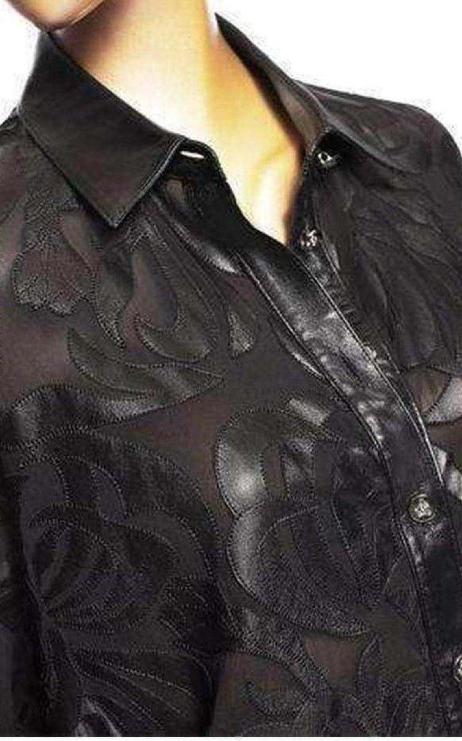 Silk Cut Out Leather Applique Shirt - 5