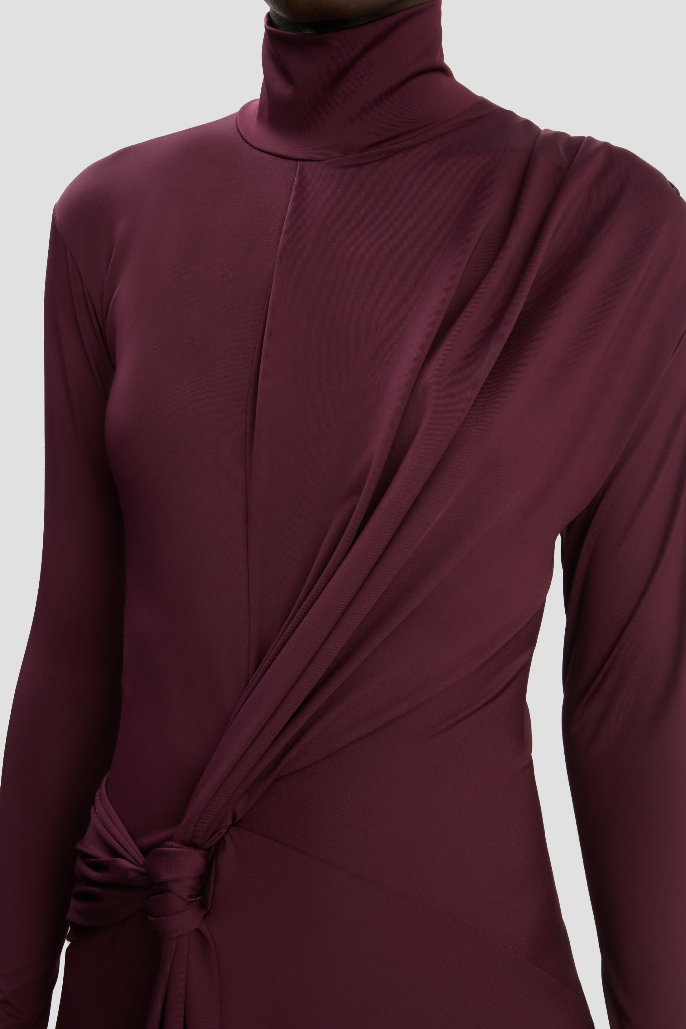 Twist Detail High Neck Midi Dress In Merlot - 3