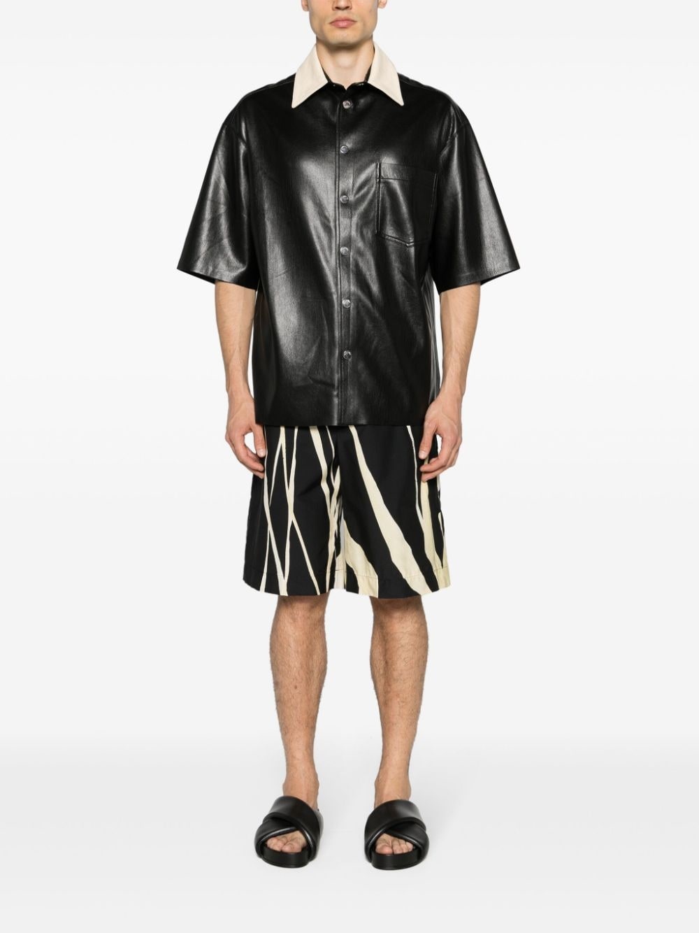 short-sleeve faux-leather shirt - 2