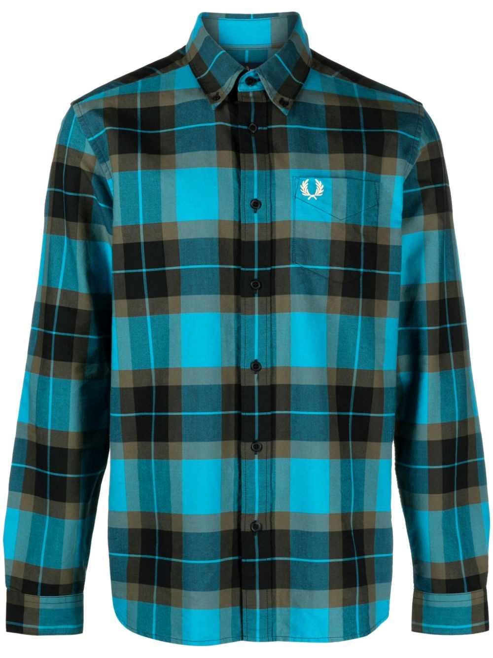 logo-print tartan-check shirt - 1