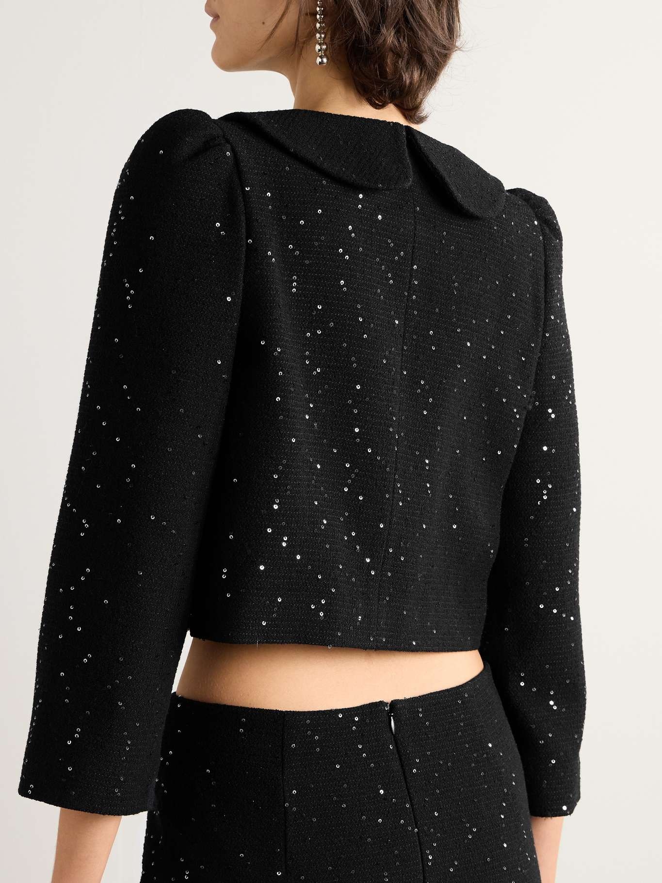 Cropped sequined wool-blend tweed jacket - 3
