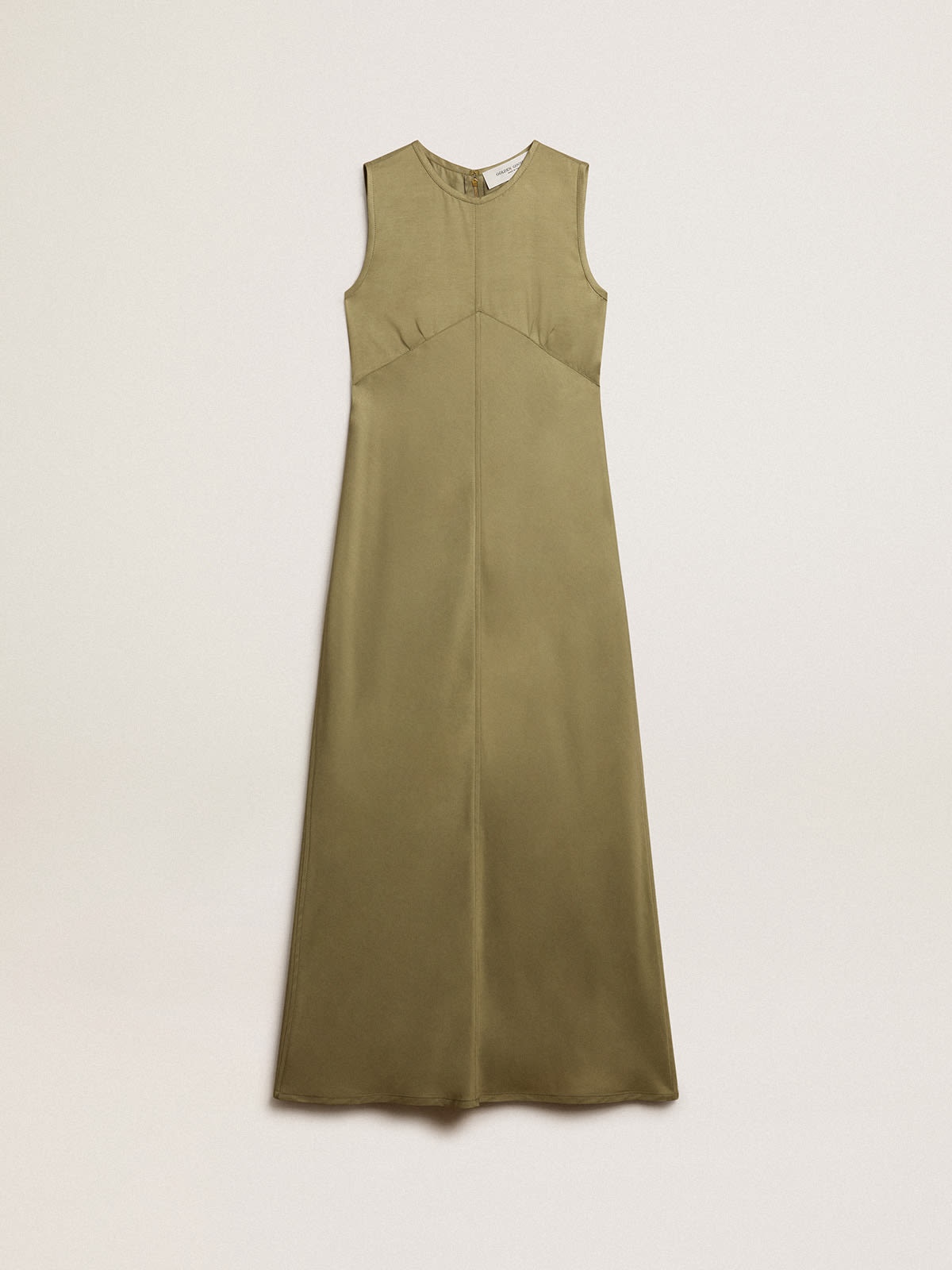 Olive-colored women's midi dress with zip fastening on the back - 1