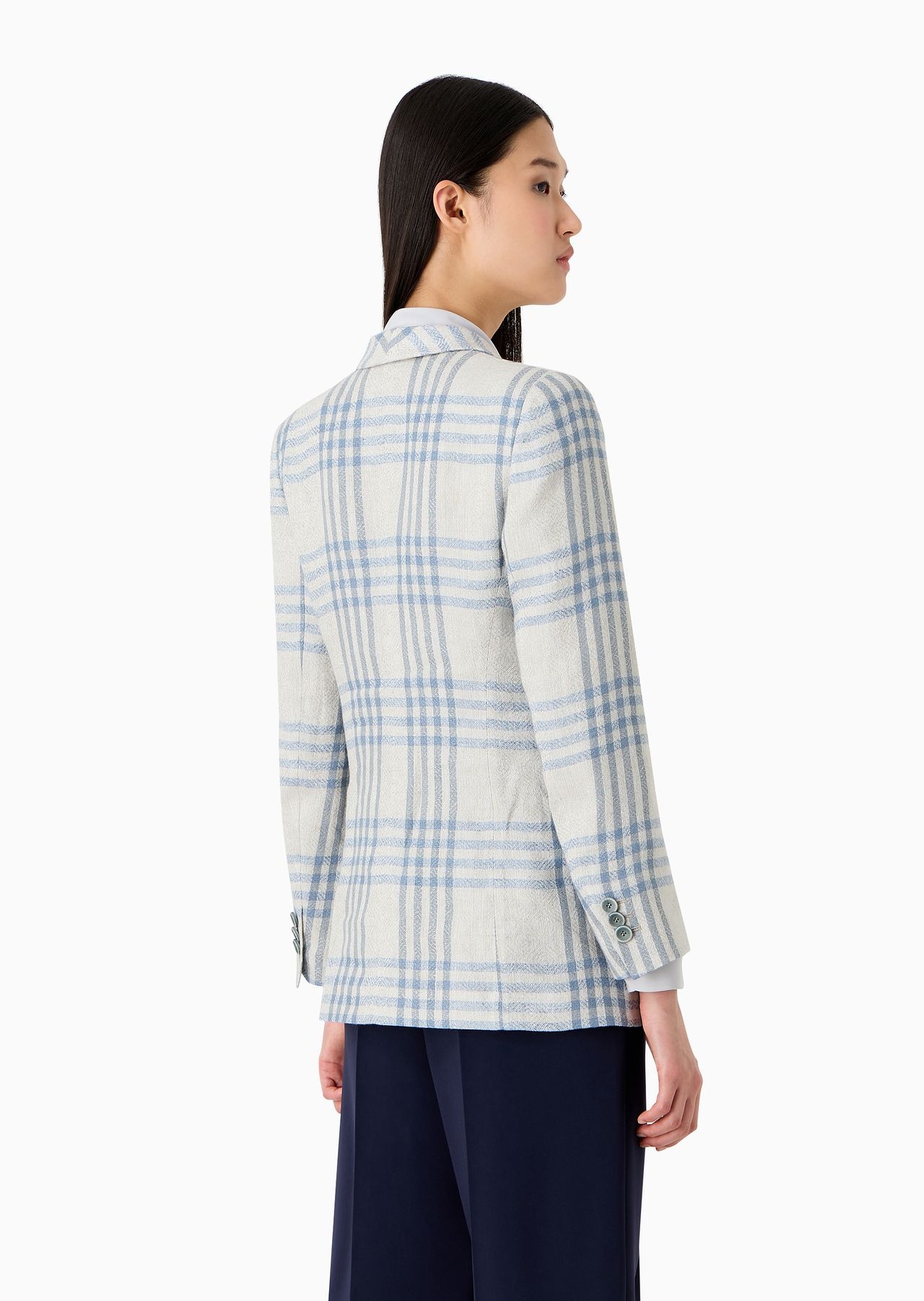 Icon double-breasted linen blazer with a jacquard check motif - 3