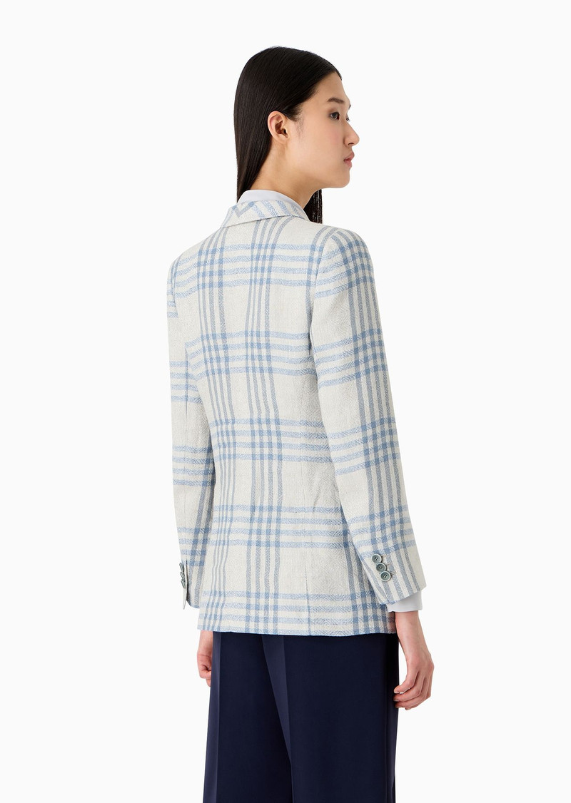 Icon double-breasted linen blazer with a jacquard check motif 3