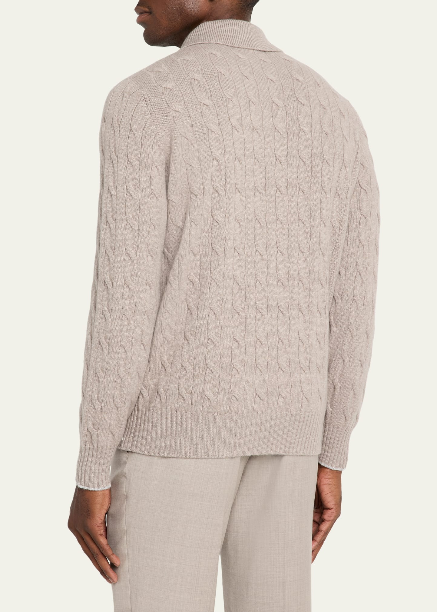Men's Cashmere Cable Knit Polo Sweater - 3