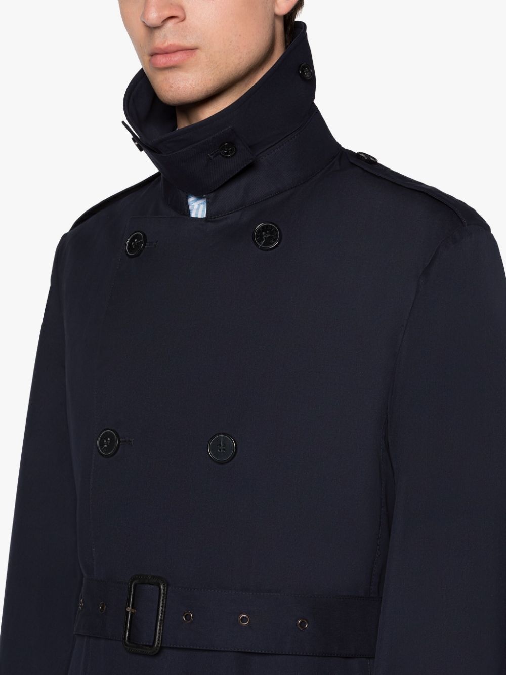 ST JOHN NAVY GABARDINE COTTON SHORT TRENCH COAT - 5