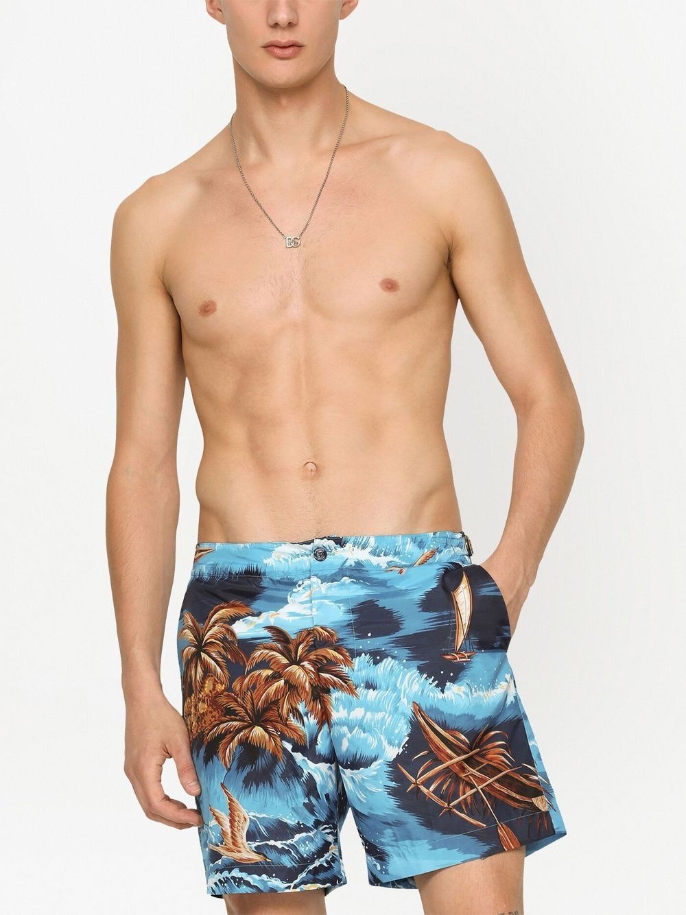 sea-print buttoned swim shorts - 3
