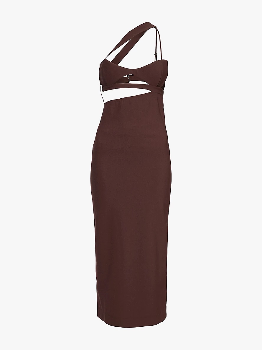 Asymmetric cut-out silk-crepe midi dress - 1