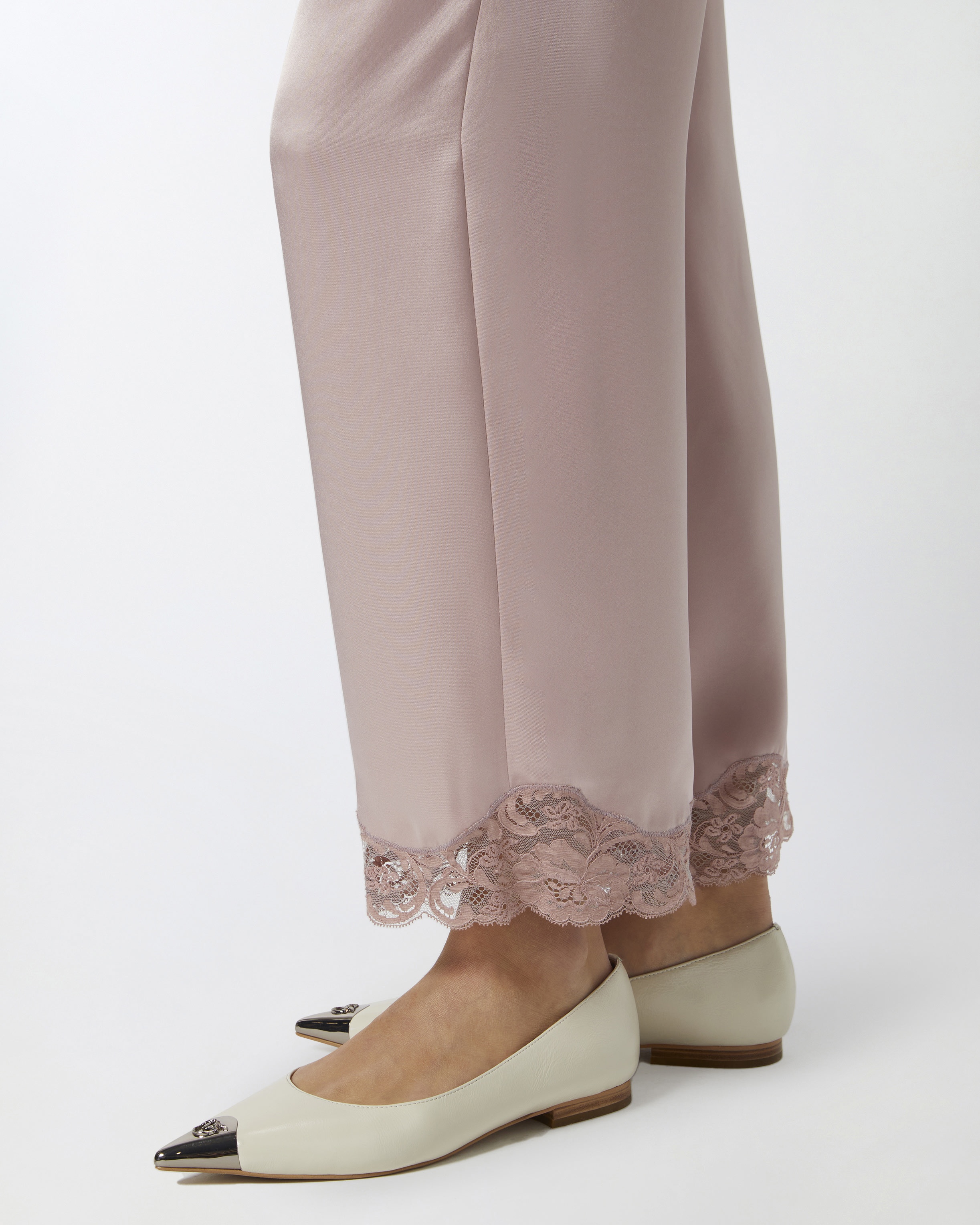 SATIN PALAZZO TROUSERS WITH LACE AT THE BOTTOM - 5