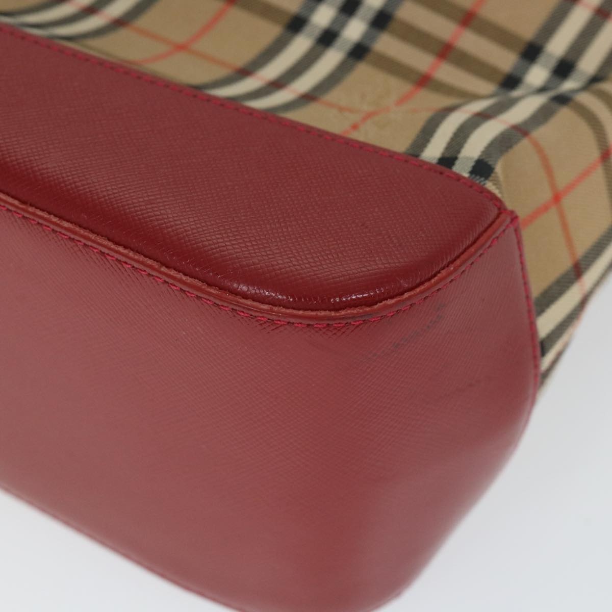 Burberry Nova Check Hand Bag Nylon Canvas Beige Red - 9