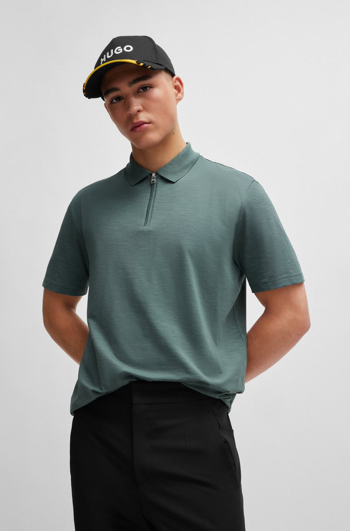 COTTON-BLEND POLO SHIRT WITH ZIP PLACKET - 2