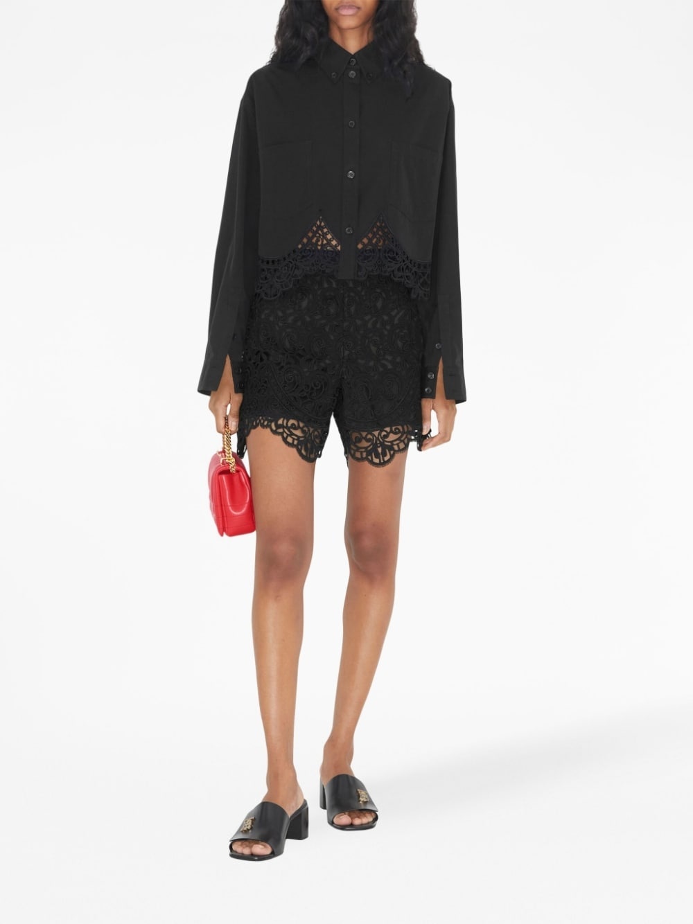 high-waisted macramé lace shorts - 2