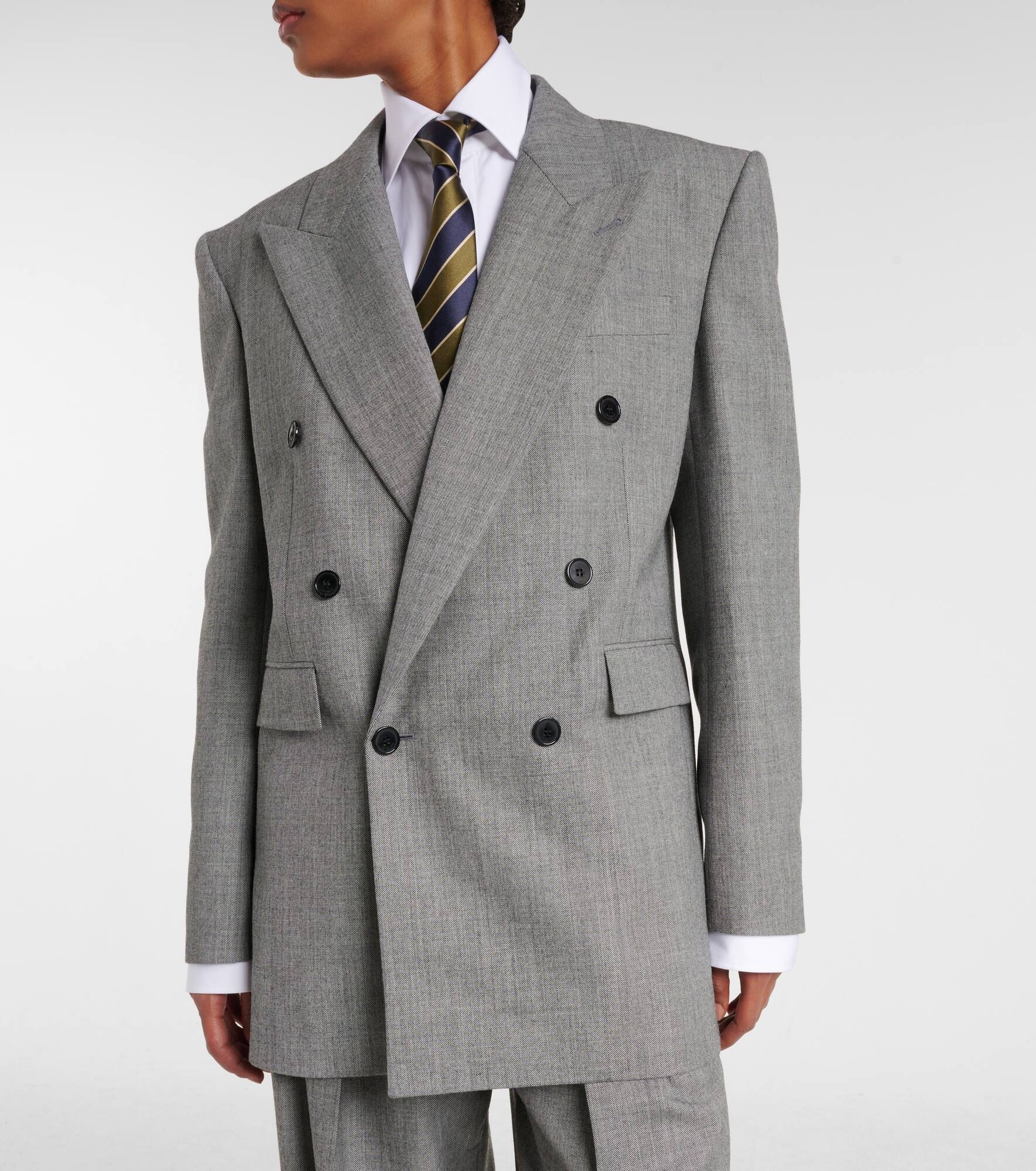 Double-breasted wool twill blazer - 6