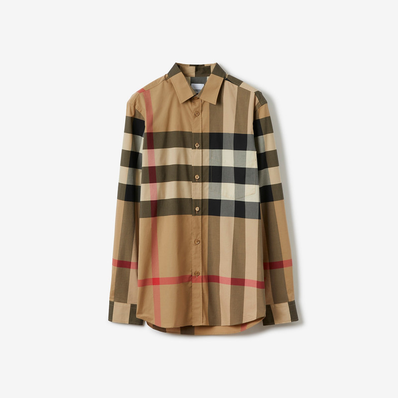 Check Stretch Cotton Poplin Shirt - 1
