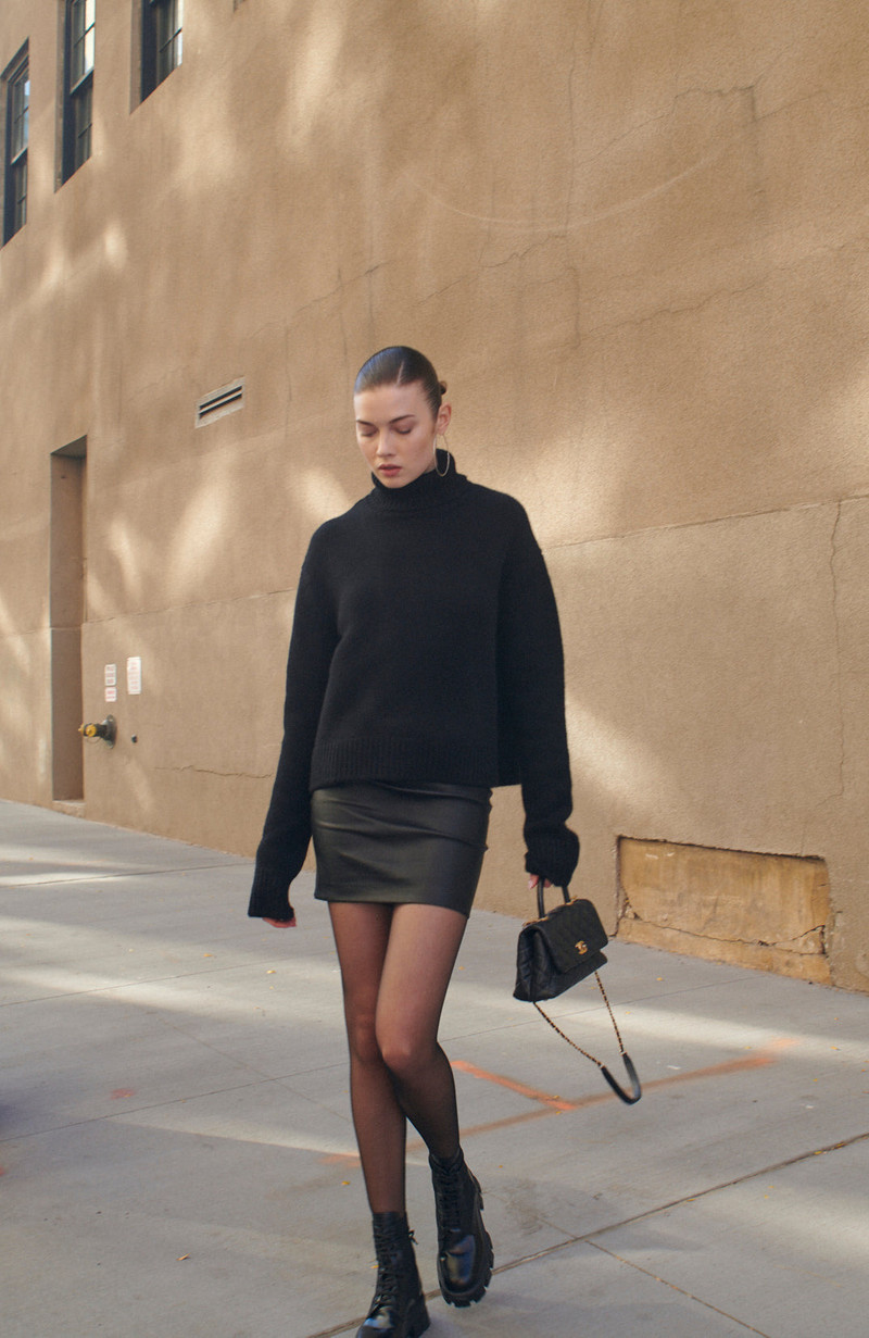 SPRWMN BLACK LEATHER MIDI SKIRT outlook