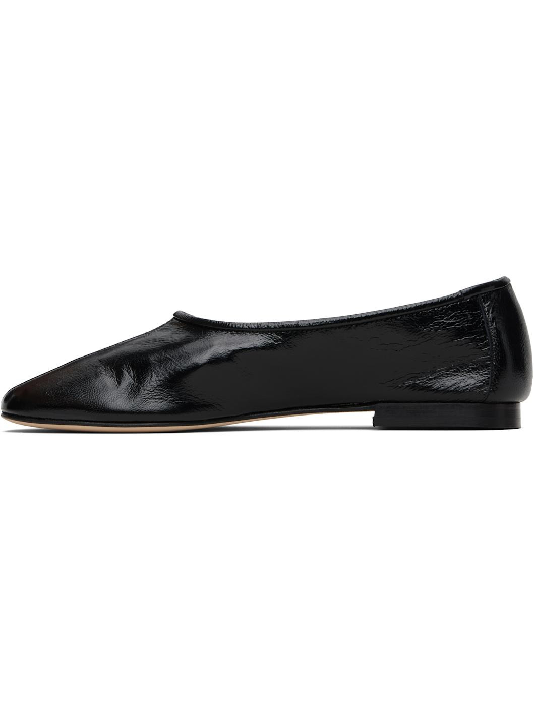 Black Prudence Creased Leather Ballet Flats - 3