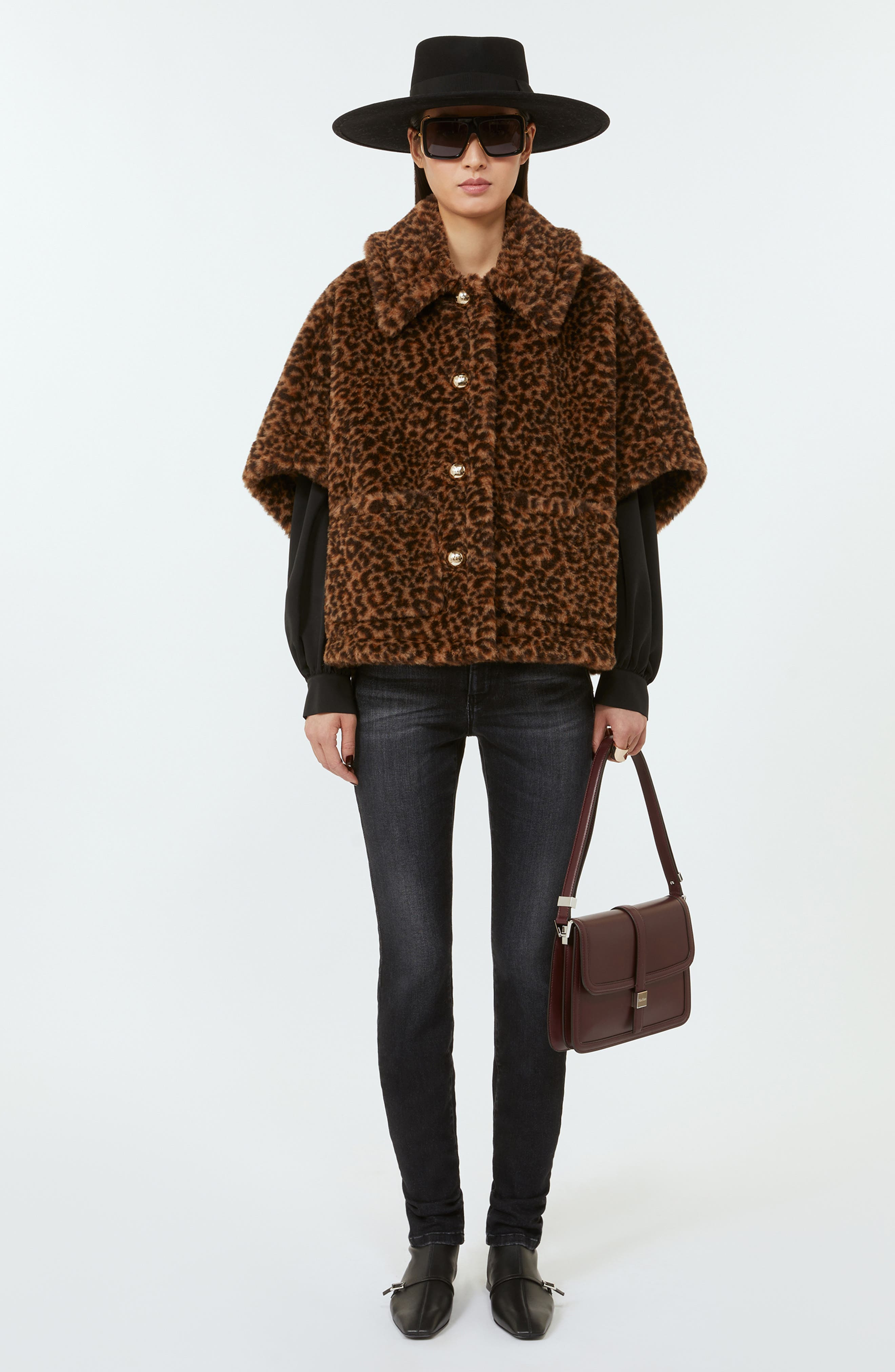 Max Mara Leopard Print Teddy Bear Cape in Dark Beige at Nordstrom - 5