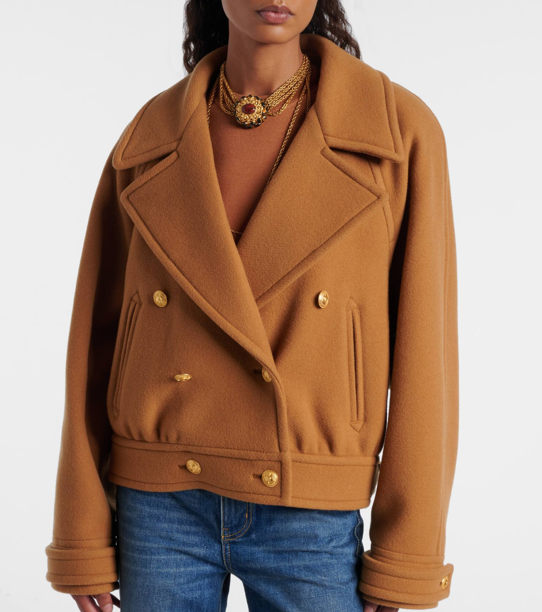 Cropped shearling-trimmed wool-blend coat - 6